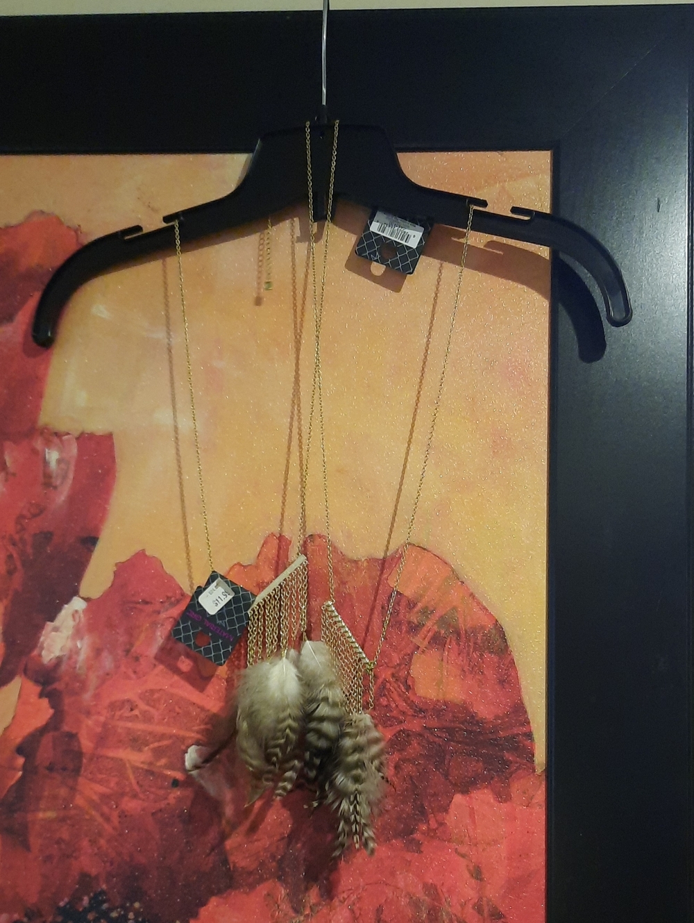 Material Girl Gold-Tone Layered Necklace with Brown Feather Accents Lot OF Two